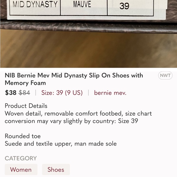 NIB- BERNIE MEV Mid Dynasty Mauve Memory Foam Slip On Sneaker - Picture 13 of 13